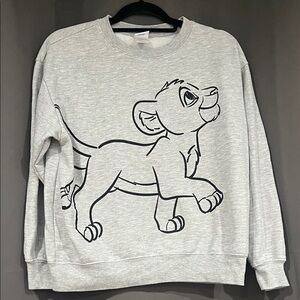 Disney Lion King Simba Graphic Light Heather Grey Crew Neck Sweatshirt Top